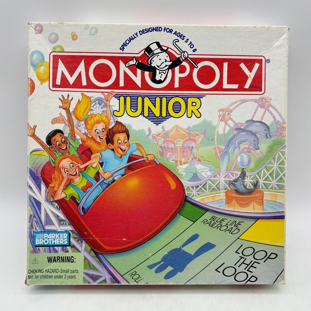 Monopoly Junior Board Game 1996 Parker Brothers Amusement Park COMPLETE